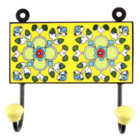 Yellow Ceramic Floral Tiles Hook